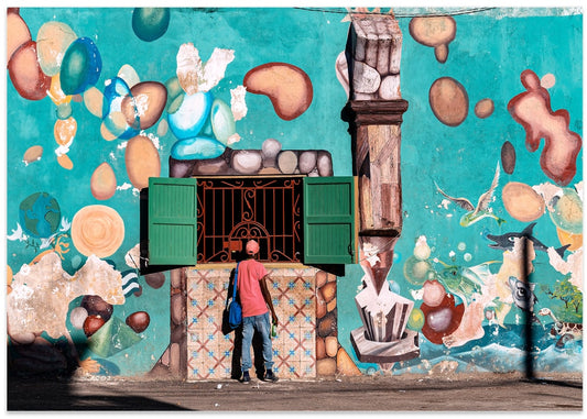 Man At Colorful Window Mural