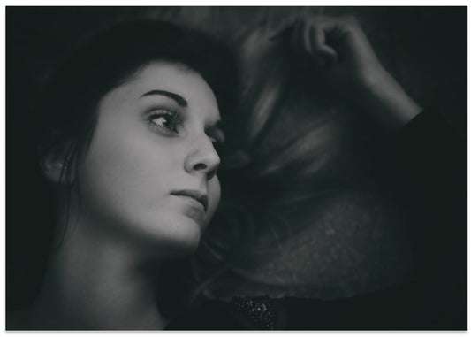 Pensive Woman Black White