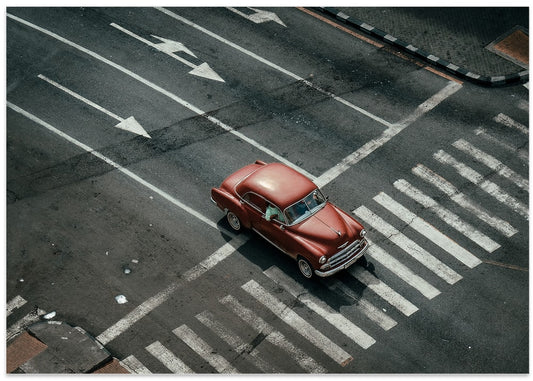 Red Vintage Car Intersection