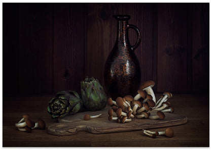 Artichokes And Mushrooms Still Life