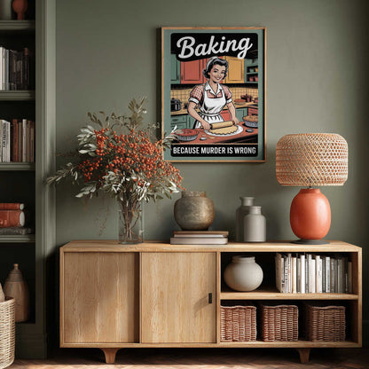 Cheerful Woman Baking in a Retro Kitchen