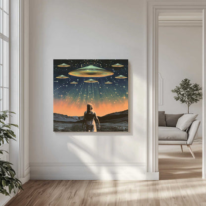 A Woman Standing Beneath a UFO