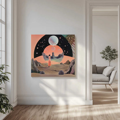 A Woman in a Desert Landscape with Cosmic Elements