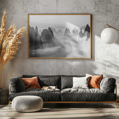 Light Rays Over Misty Peaks