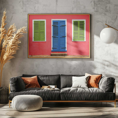 Vibrant Blue Door Green Shutters