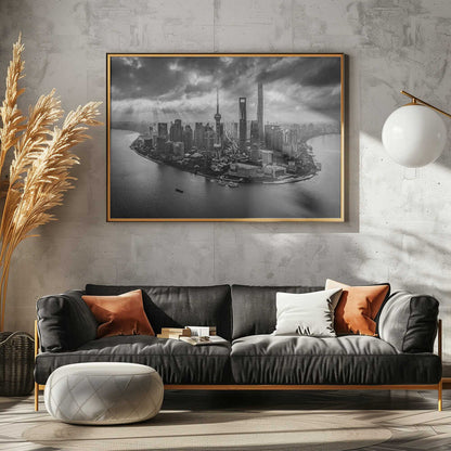 Dramatic Shanghai Skyline Sun Rays