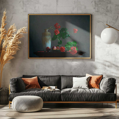 Geraniums and Fruit Still Life