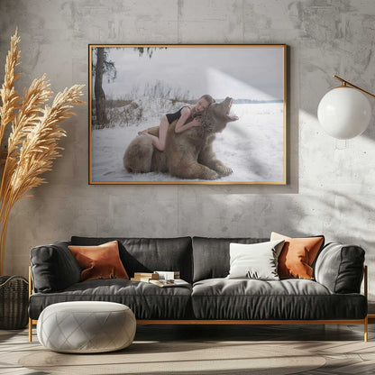 Woman Bear Winter Embrace