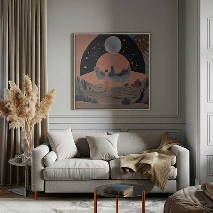 A Woman in a Desert Landscape with Cosmic Elements