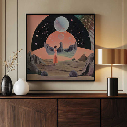 A Woman in a Desert Landscape with Cosmic Elements