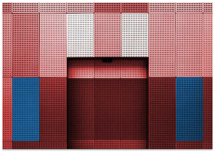 Geometric Red Blue Facade