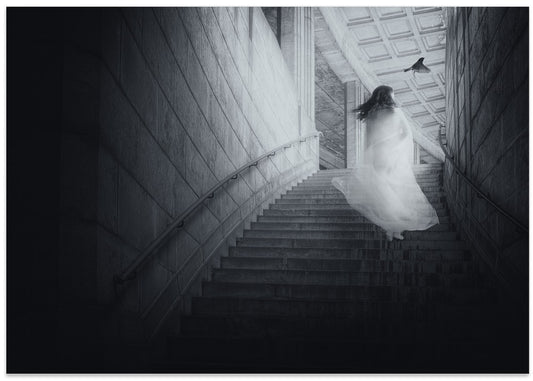 Ethereal Woman Ascending Stairs