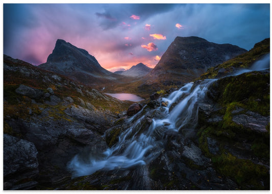 Mountain Sunset Waterfall