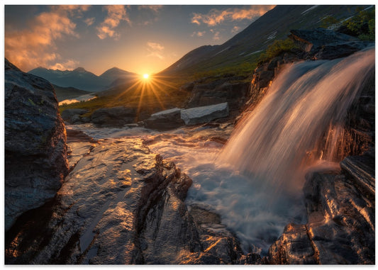 Golden Waterfall Sunset