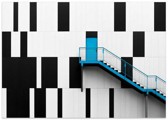 Blue Stairs on Graphic Wall