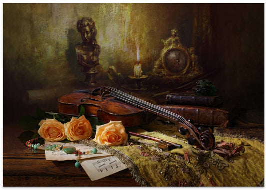Antique Violin and Roses