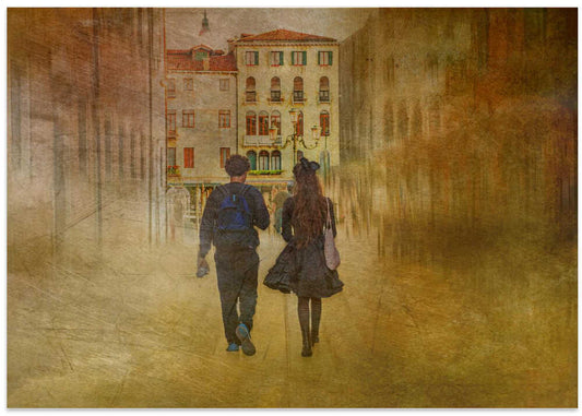 Vintage City Couple Walk