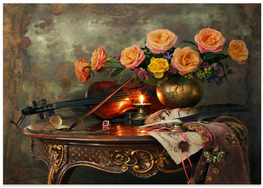 Vintage Violin and Roses