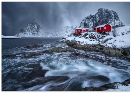 Red Cabins Snowy Coast