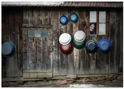 Smiling Woman Rustic Window