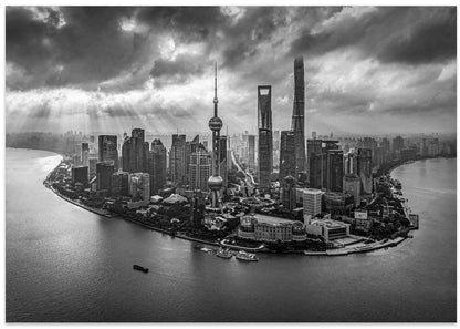 Dramatic Shanghai Skyline Sun Rays