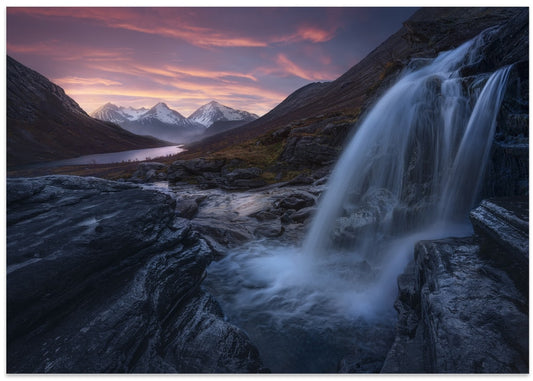 Alpine Waterfall Sunset