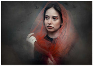 Contemplative Woman Red Veil