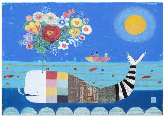 Whimsical Whale and Flowers