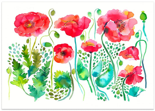 Vibrant Watercolor Poppies