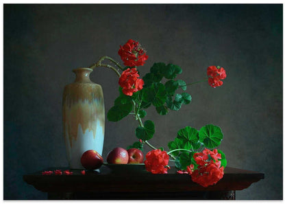 Geraniums and Fruit Still Life