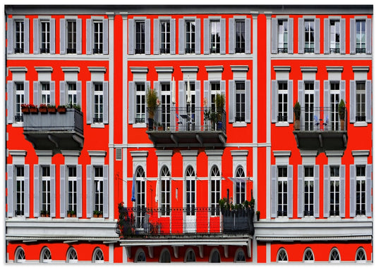 Vibrant Red City Facade