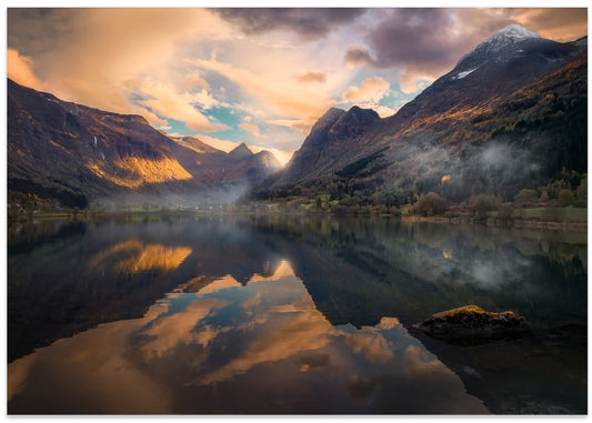 Golden Mountain Lake Reflection