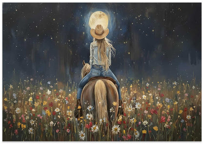 Moonlit Cowgirl In Flowers