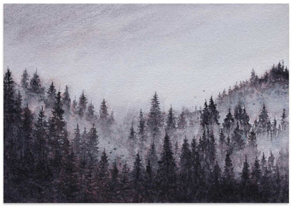 Misty Forest Landscape – Original Watercolor Painting on Textured Paper by Marina Kozyr