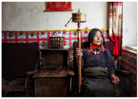 Tibetan Woman with Prayer Wheel