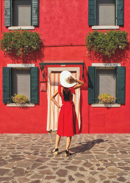 Red Dress On Burano Street