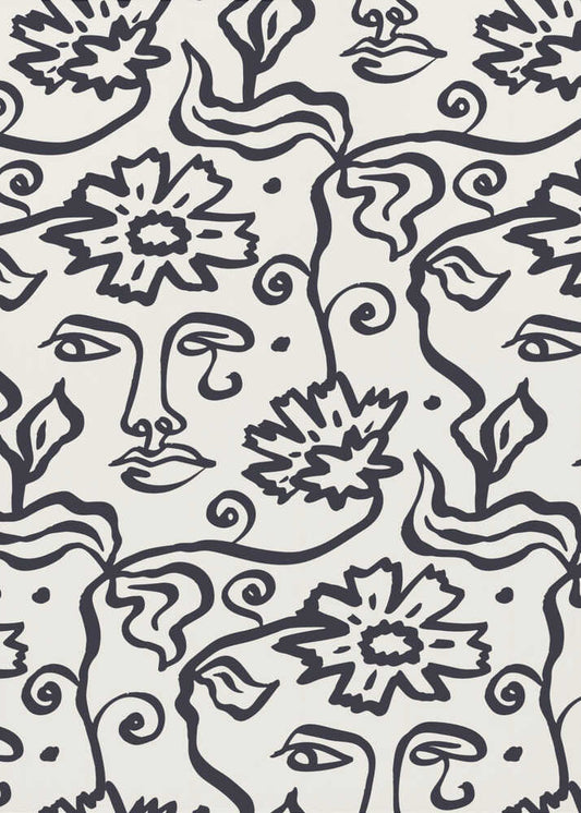 Abstract Faces Floral Lines