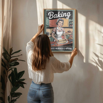 Cheerful Woman Baking in a Retro Kitchen